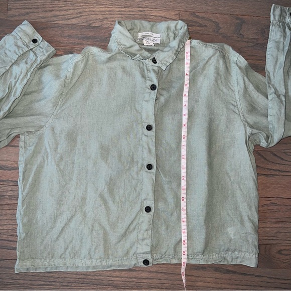 Rachel Zoe Linen Green Long Sleeve Button Down Shirt Jacket Size Large Cabincore - Picture 7 of 7